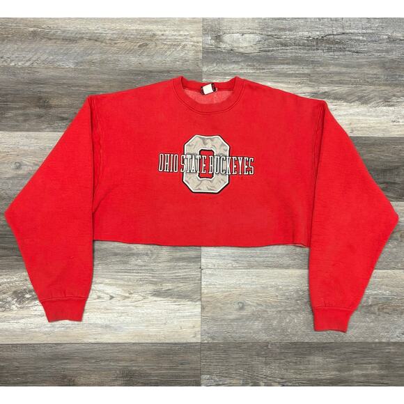 Vintage 90s Galt Sand Ohio State Buckeyes Women L Embroidered Cropped Sweatshirt - Picture 1 of 12